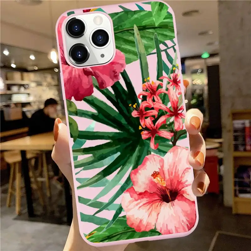 

Aesthetic green leaf flowers Phone Case Candy Color for iPhone 6 7 8 11 12 s mini pro X XS XR MAX Plus