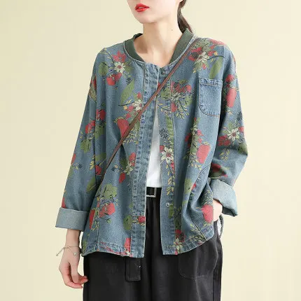 Женская джинсовая куртка с принтом весна 2020 свободная рубашка большого размера в