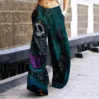 Женские брюки на Хэллоуин, широкие штаны с принтом черепов, кошек, цветов, с карманами, повседневные штаны в готическом стиле, размера плюс