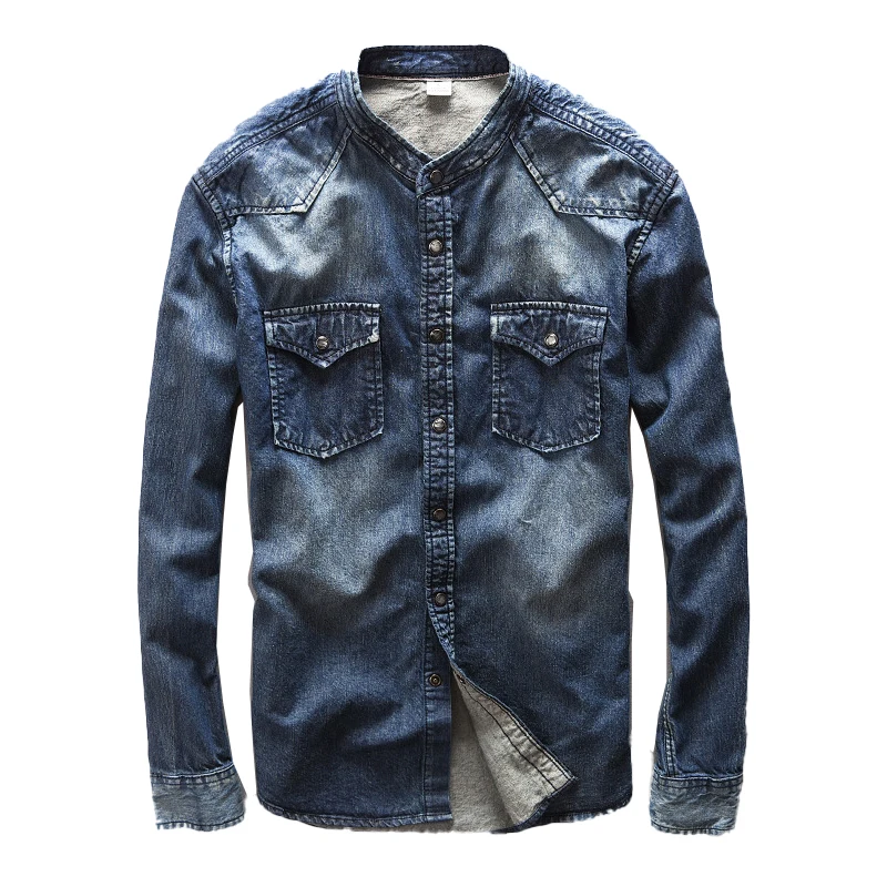 

Джинсовая рубашка мужская с воротником-стойкой, из 100% хлопка