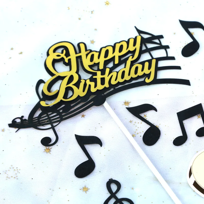 1set/Musical note Happy Birthday Cartoon Cake Topper Cupcake Flag Paper Guitar Baby Shower Birthday Cake Baking Party Decoration