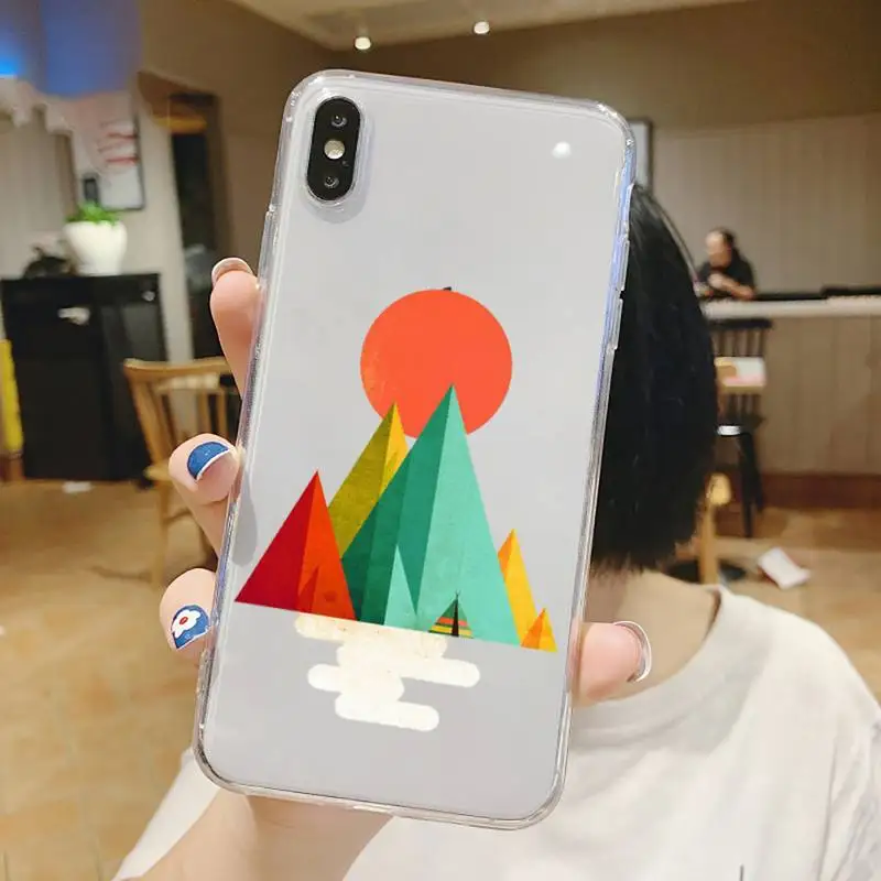 

Art painting Mountain sun print Phone Case Transparent soft For iphone 5 6 7 8 11 12 s c se plus mini x xs xr pro max shell