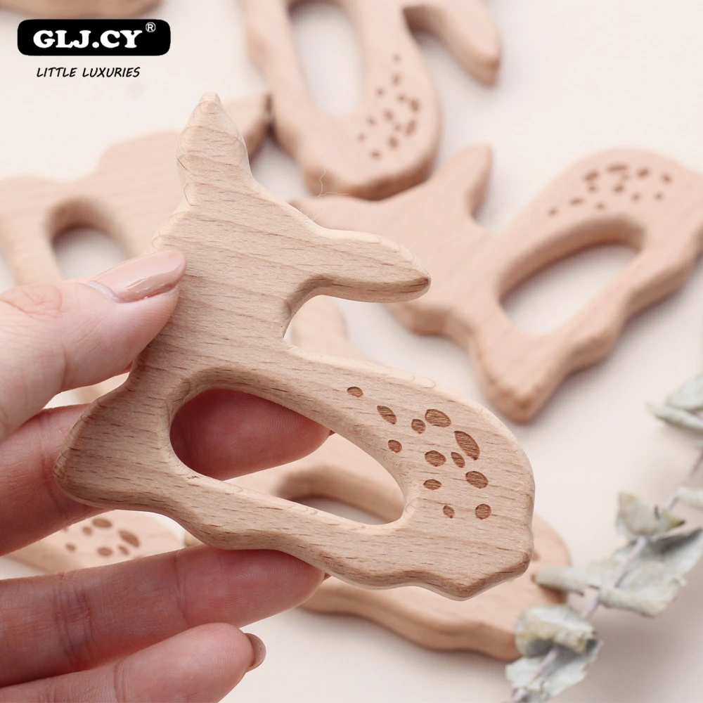 Beech Wooden Teethers Aniamls Sika Deer Wood FreeTeething Roe Bambi Baby Teether Rattle Diy Accessories 10pcs | Мать и ребенок
