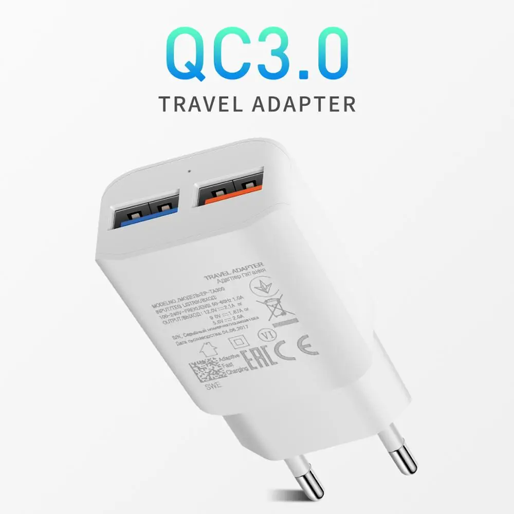 QC 3 0 адаптер зарядного устройства с двойным USB штепсельной вилкой EU/US 25 Вт макс.