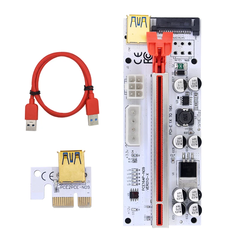 

1-10Pcs TISHRIC Pcie riser 010 VER010-X Sata Large 4Pin 6Pin Graphics Extension Cable 8 Capacitance For Mining Miner