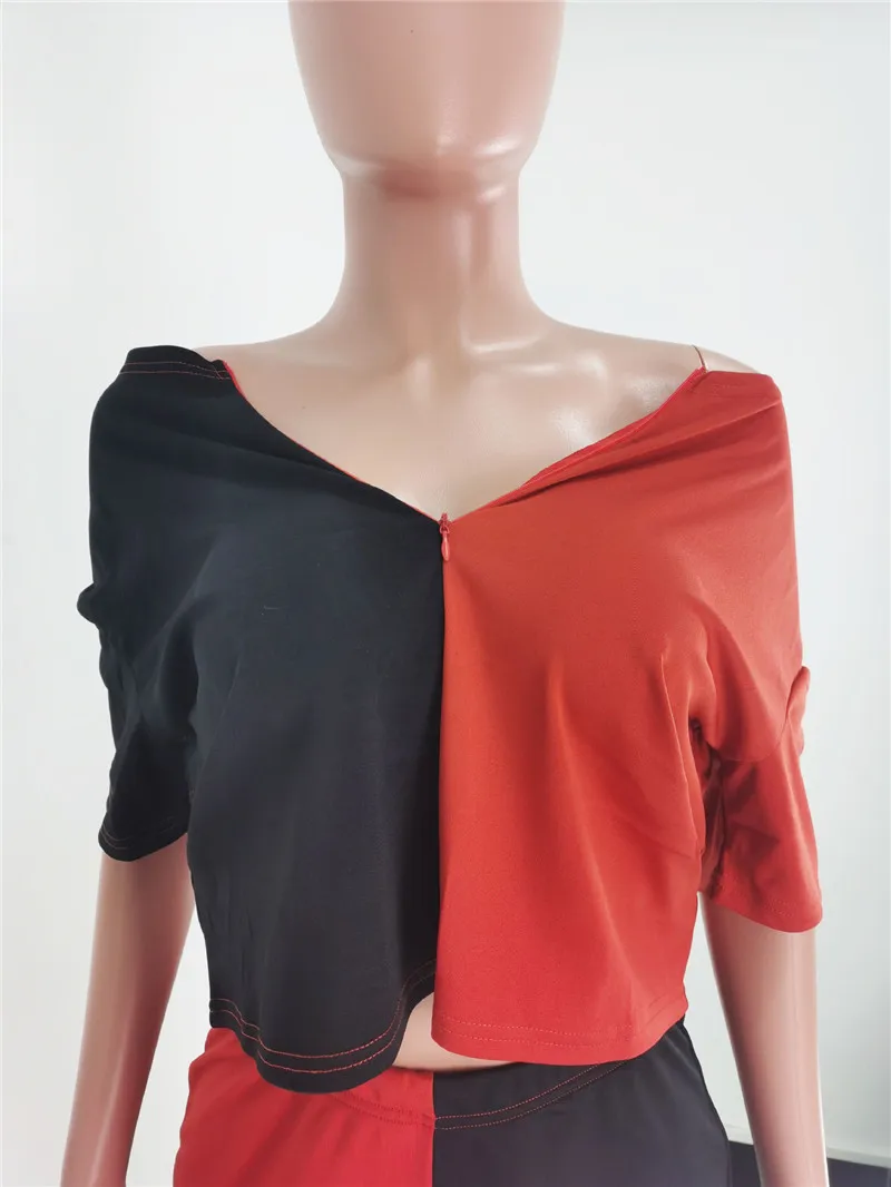 

Color Block Patchwork Two Piece Set Tracksuit Women Summer Outfits Crop Top Biker Shorts Set Casual Lounge Wear Matching Sets