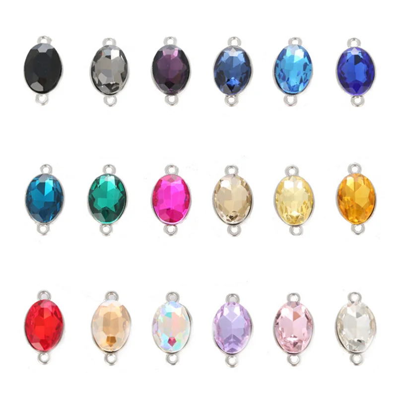 10pcs/lot Crysta Glass Oval Charms Pendant Connector Charm for Earring Findings DIY Necklace Bracelet Jewelry Making Accessories