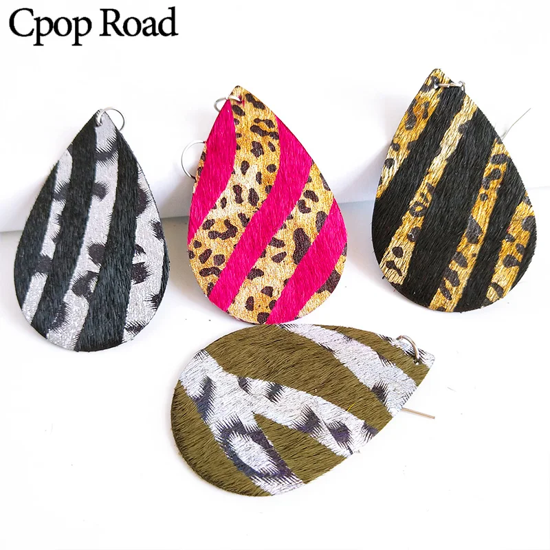 Cpop 4 цвета серьги из натуральной кожи с перьями Капля воды подвеска плюшевые