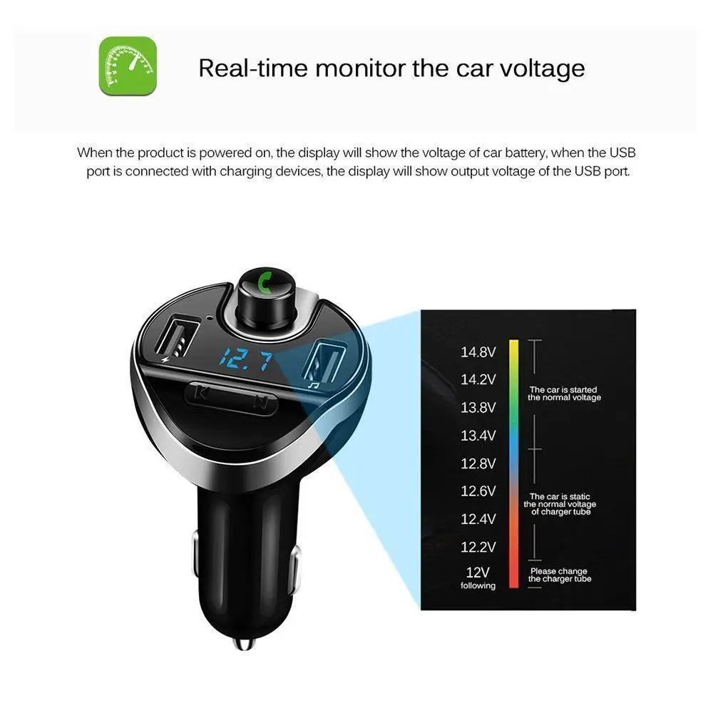 

Transmitter for Car Hands free Calling Wireless In-Car Modulator Radio Adapter Car Kit with USB Charger Voltage Detection