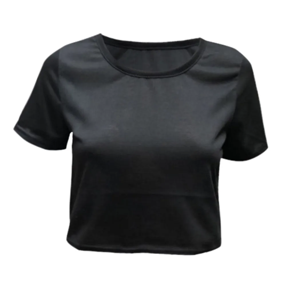 Женский короткий топ с коротким рукавом и О-вырезом для занятий спортом