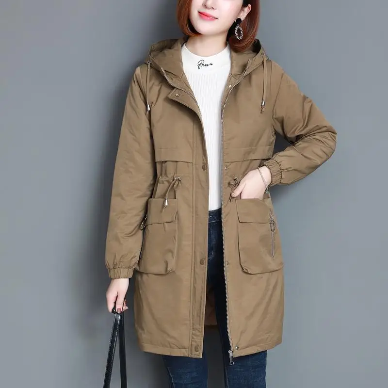 

Женское однотонное пальто с хлопковой подкладкой, свободная куртка средней длины, теплая верхняя одежда с капюшоном, M575, Осень-зима 2021