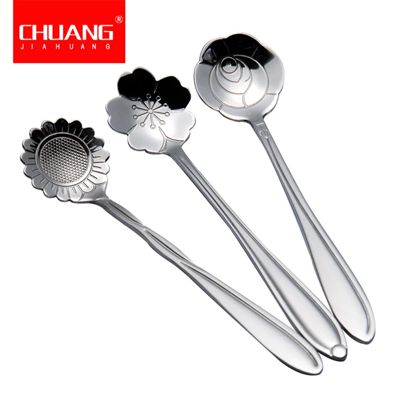 1 шт. Цветочная ложка из нержавеющей стали Серебряная креативная чайная кофейная