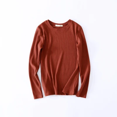 o neck orange Новые тонкие женские трикотажные футболки с длинным рукавом и круглым вырезом, однотонные обтягивающие повседневные топы, зимние вязаные топы с высоким воротом - Цвет: o neck orange