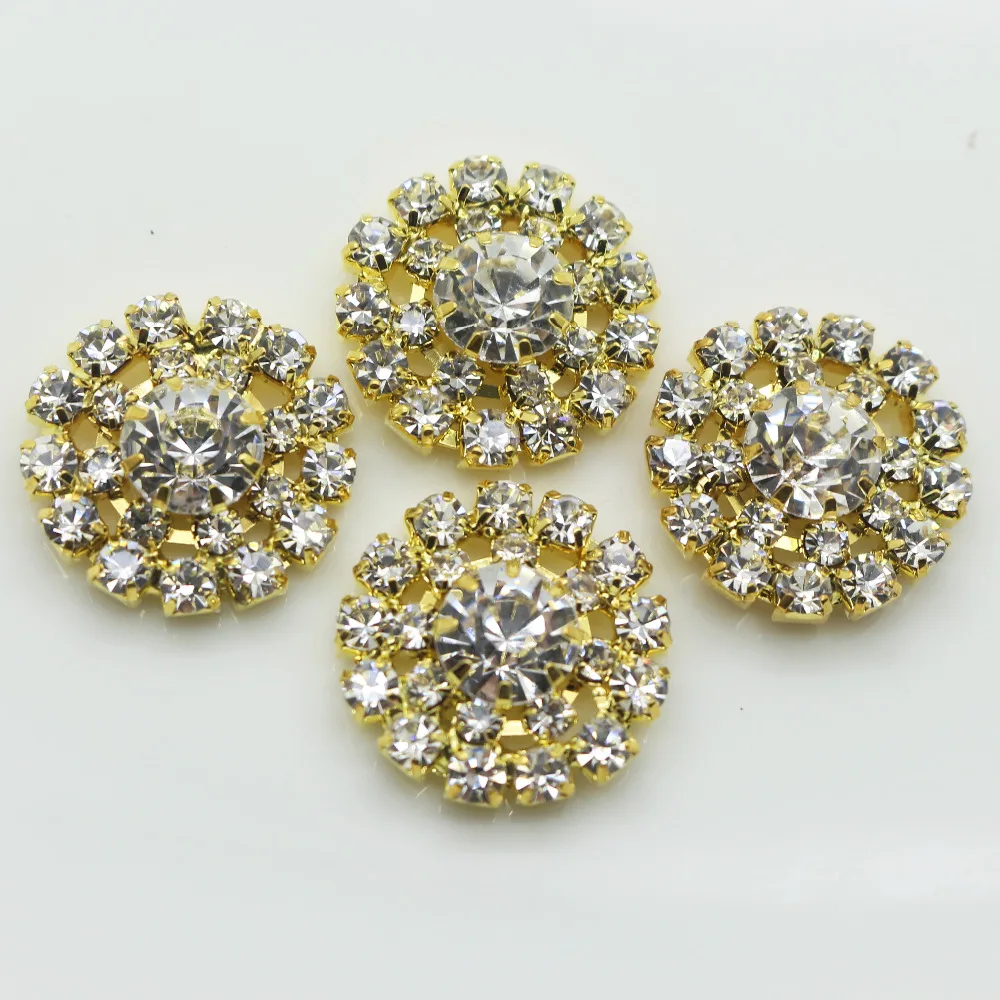 

2017 Present Hot 50PC Gold 20 mm Round Rock Crystal Buttons Tapes Accessories Wedding Jewelry Diy Buckles Diamante Cryustal