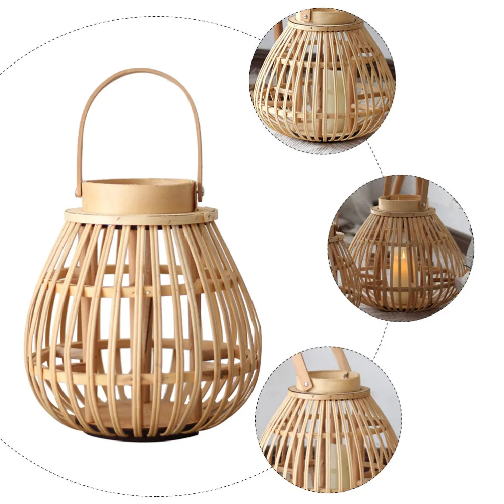 

1pc Household Candlestick Bamboo Woven Desktop Candlestick Home Decor (Beige)