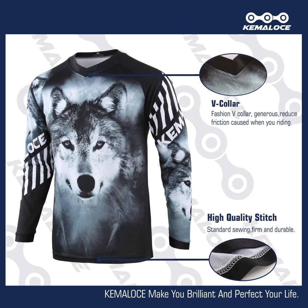 KEMALOCE горный велосипед Джерси мотокросса Черного Волка футболки BMX с длинными