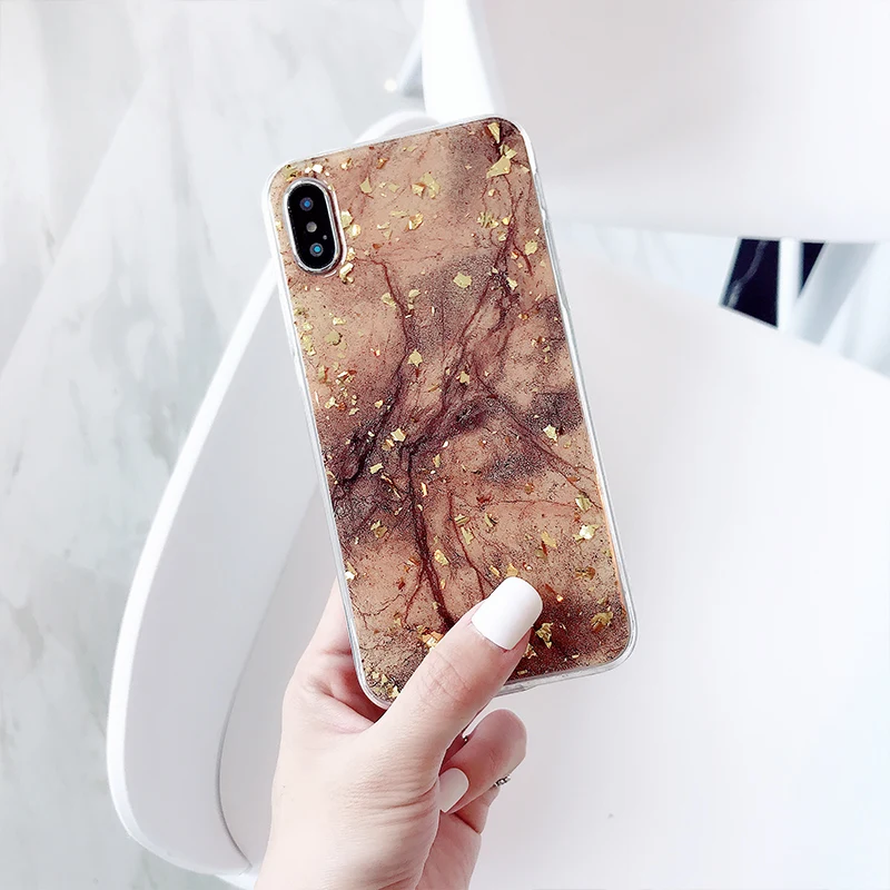Модный мягкий чехол из ТПУ для iphone 7 8 6 6S Plus X XR XS MAX 10 мраморный золотой фольга