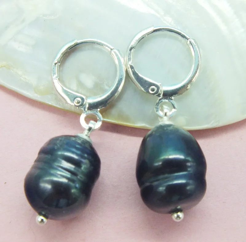 Красиво! 11 мм натуральный черный серьги с барочным жемчугом классические