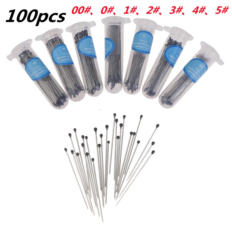 

100pcs Sliver 304 Stainless Steel Insect Pins Specimen Pins For School Lab Education 00# ,0# ,1#, 2#,3#，4#，5#