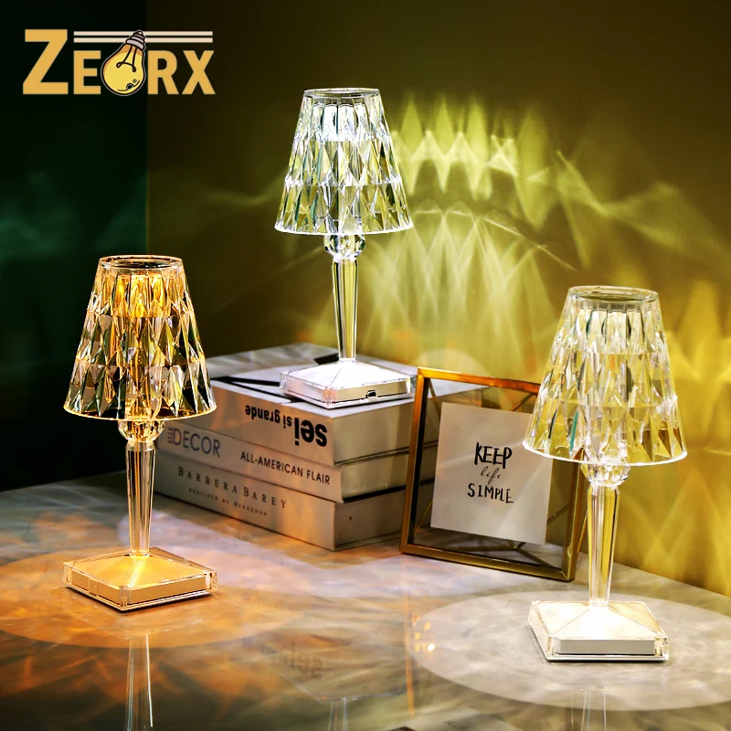

Diamond Table Lamp Rechargable Acrylic Clear Light Art Decorative Guest Room
