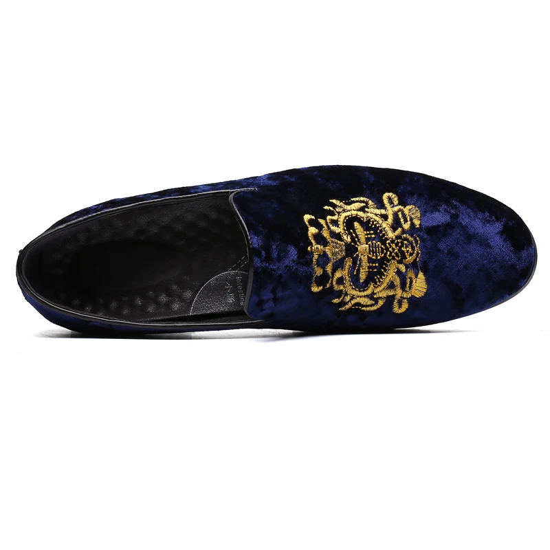 Men's Suede Soft Penny Loafers Embroidered Design Flat Slip-On Formal Men's Velvet Loafer Dress Shoes Size 6~13 chaussure homme