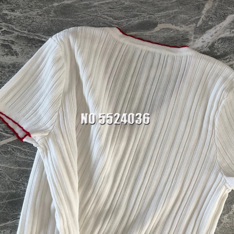 

Designer V-neck Short Knitted Sweaters Women Thin Cardigan Fashion Short Sleeve Embroidery Button Wweet Top