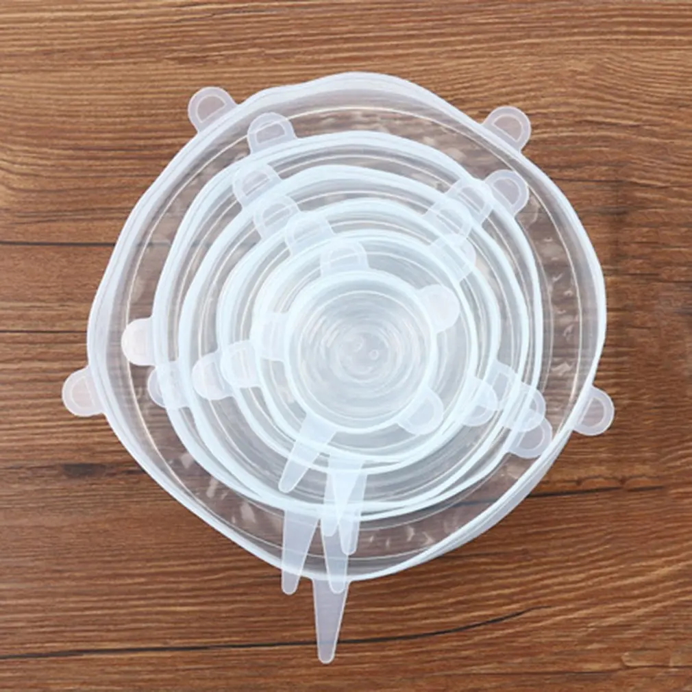 

6 шт./компл. практичный Гибкая силиконовая дома Кухня свежий Еда Обёрточная бумага крышки-чаша горшок крышки растягивающиеся из силикона фр...