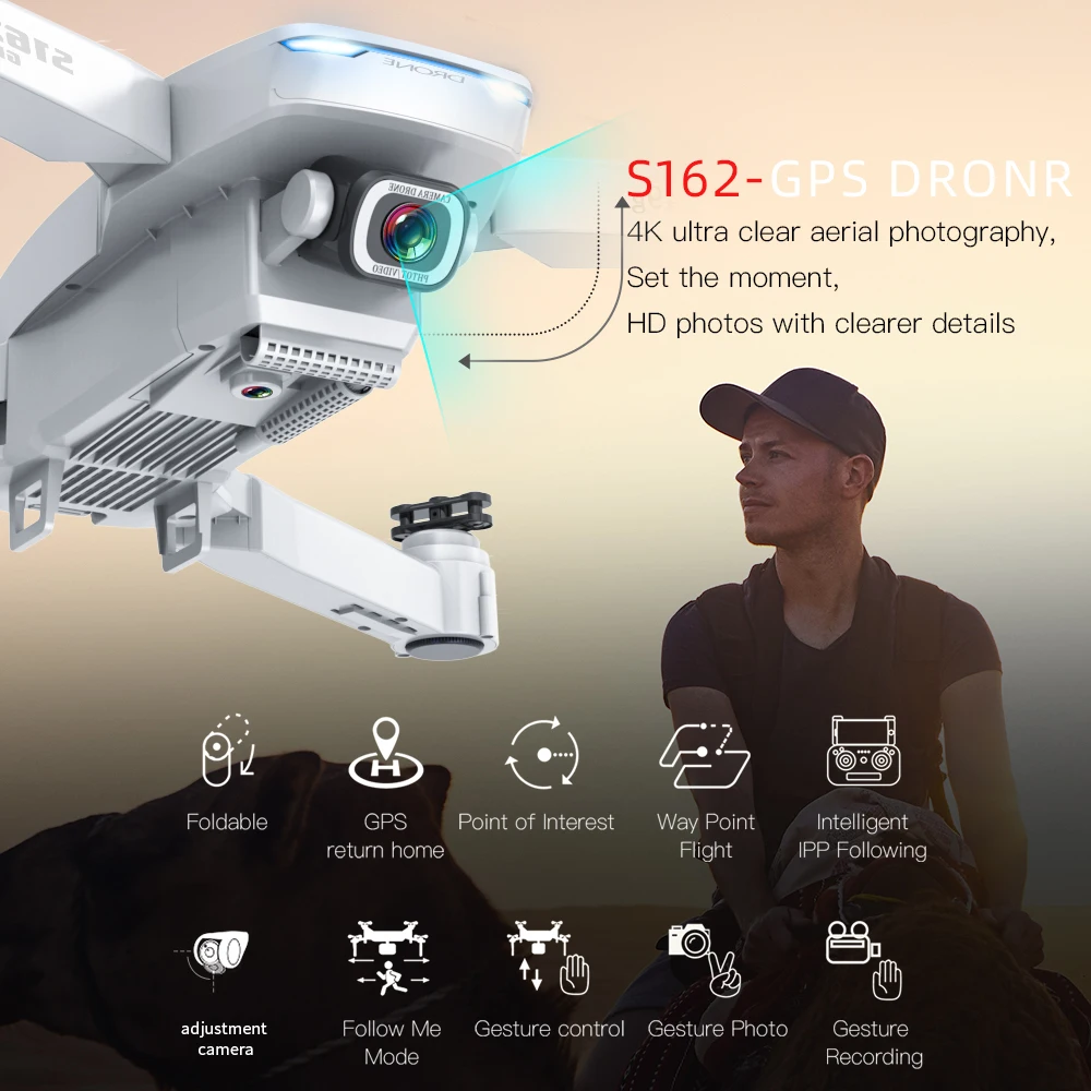2020 новый s162 дрон gps 4k hd 1080p 5g wi fi fpv quadcopter полета 20