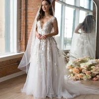boho lace wedding dresses 2021 v neck sleeveless beach bride dress sweep train bohemian robe de mariee a line