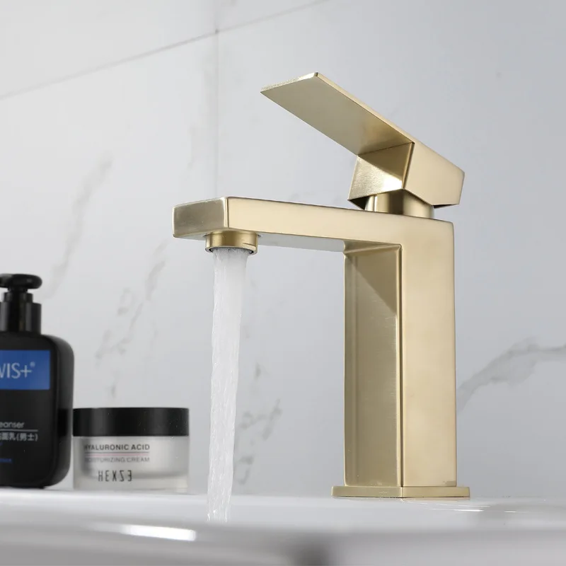 

Squar Basin Faucet Minimalist Style Bathroom Basin Faucet Hot Cold Mixer Taps Squar Brshed Gold Faucet Sink Crane