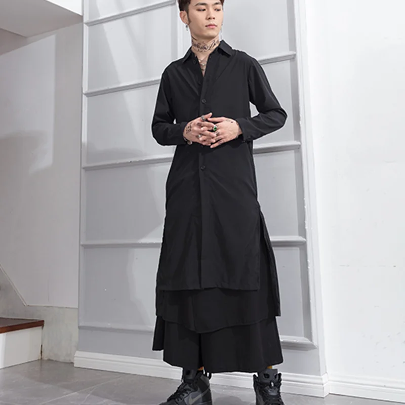 style Japanese mountain loose skirt men ins dark layered structure personality small nine point pants wide leg casual | Мужская одежда