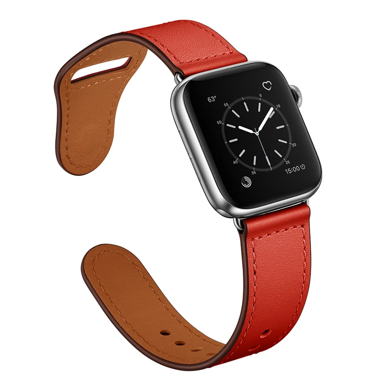 red Кожаный ремешок для Apple watch 44 мм 40 мм iWatch 42 мм 38 мм браслет для часов из натуральной кожи Apple watch 5 4 3 21 - Цвет ремешка: red