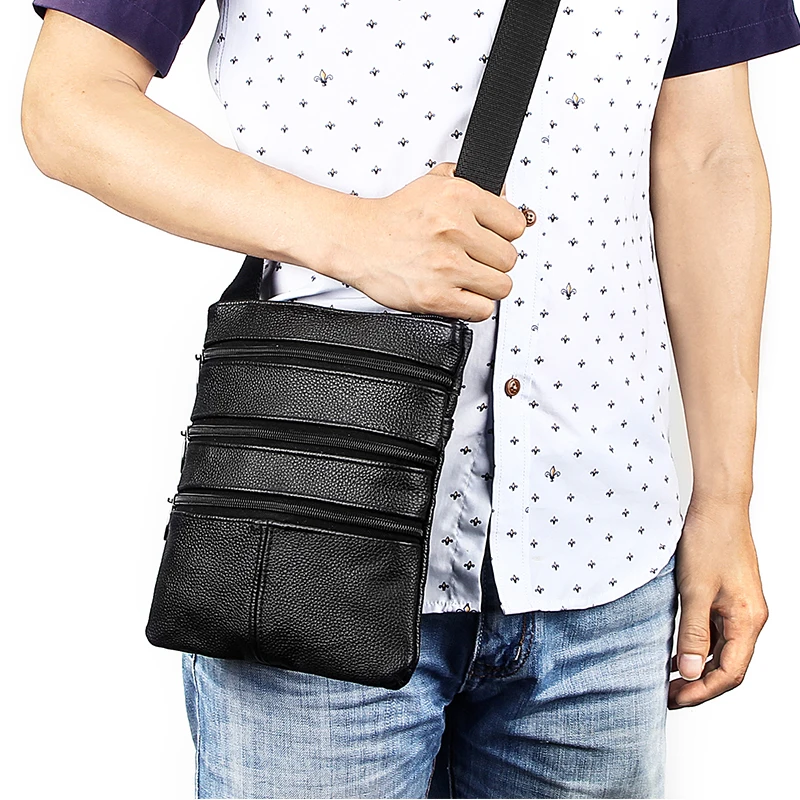 Дизайнерская кожаная сумка мессенджер на 3 молнии мужские сумки плечо из