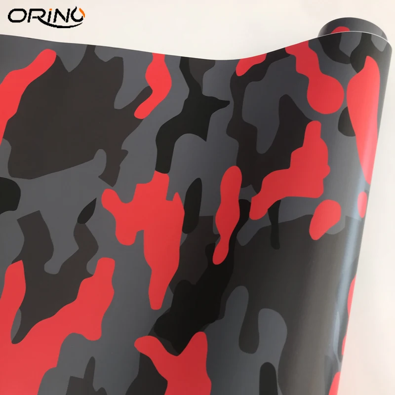 50x500cm Black Red Camouflage Vinyl Film Car Wrap Foil With Air Release Motorcycle Bike Scooter Skateboard Sticker Decal - купить по