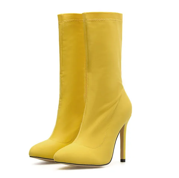 Обувь с леопардовым принтом Женские красные Стрейчевые сапоги острым носком