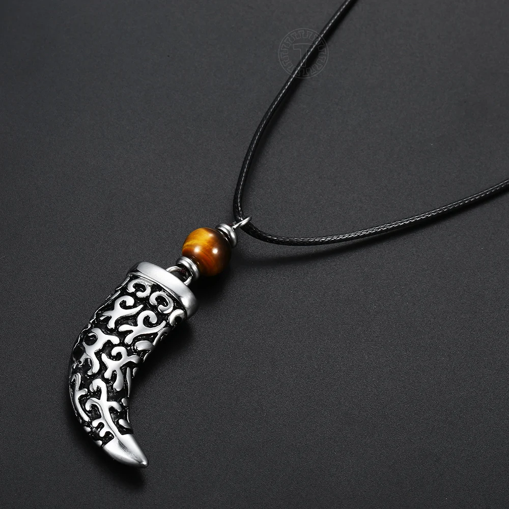 Новый дизайн 2 мм черная кожа Нержавеющая сталь олон ожерелье волчий зуб для