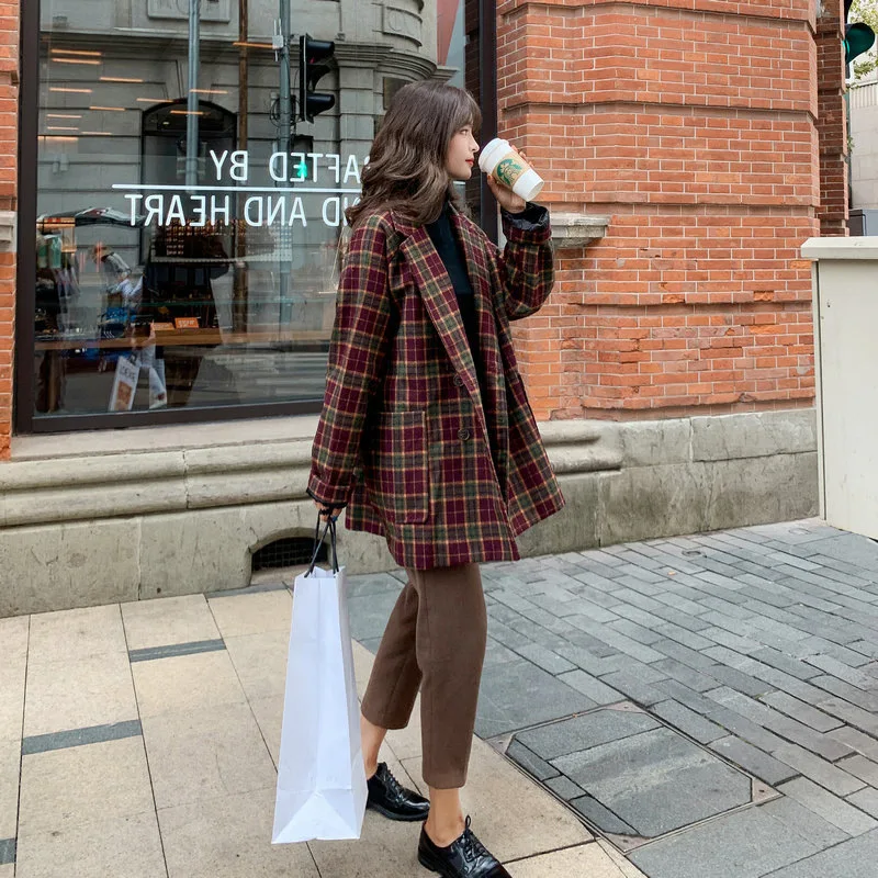 Длинное пальто Manteau Veste Femme Hiver Vadim Abrigo Casaca Mujer zapul женские пальто Зимняя шерстяная женская накидка Женская клетчатая куртка Kawaii YL277
