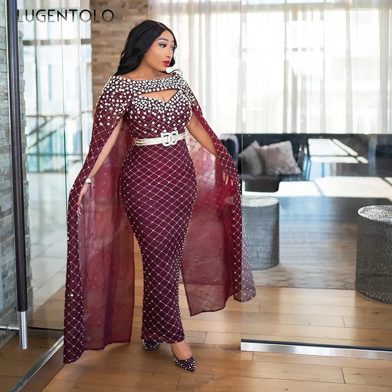 

Вечернее платье, весеннее сексуальное платье с блестками, градиентное тонкое платье с бисером и бриллиантами, вечернее женское платье-макс...