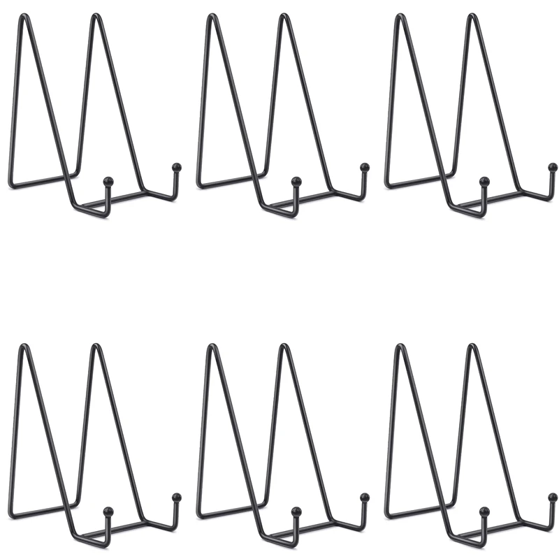 

6 Pack Display Stands Holders, Black Iron Easel Plate Holder Display Stands Metal Wire Frame Holders for Pictures
