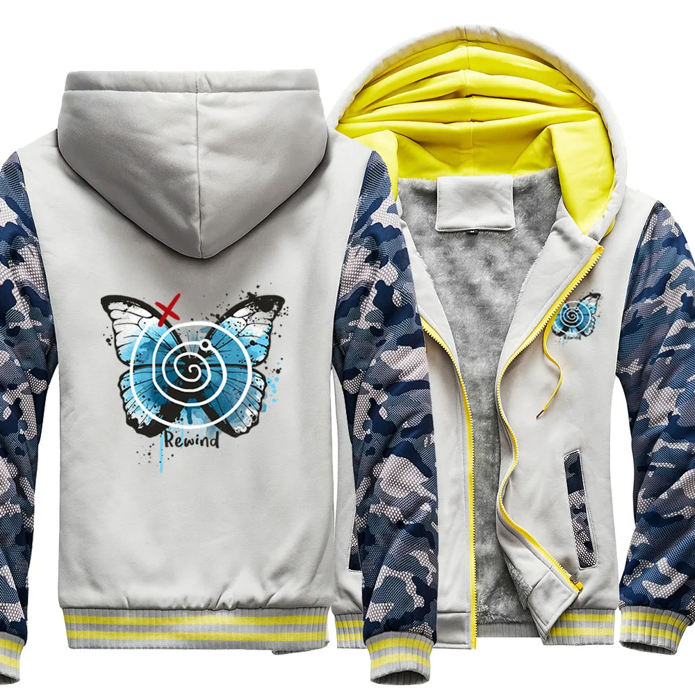 

Blue Butterfly Beautifu Kawaii Black Raglan Thick Hoodies Winter Warm Printed Sweatshirts Coat Men Fitted Street Black Jackets