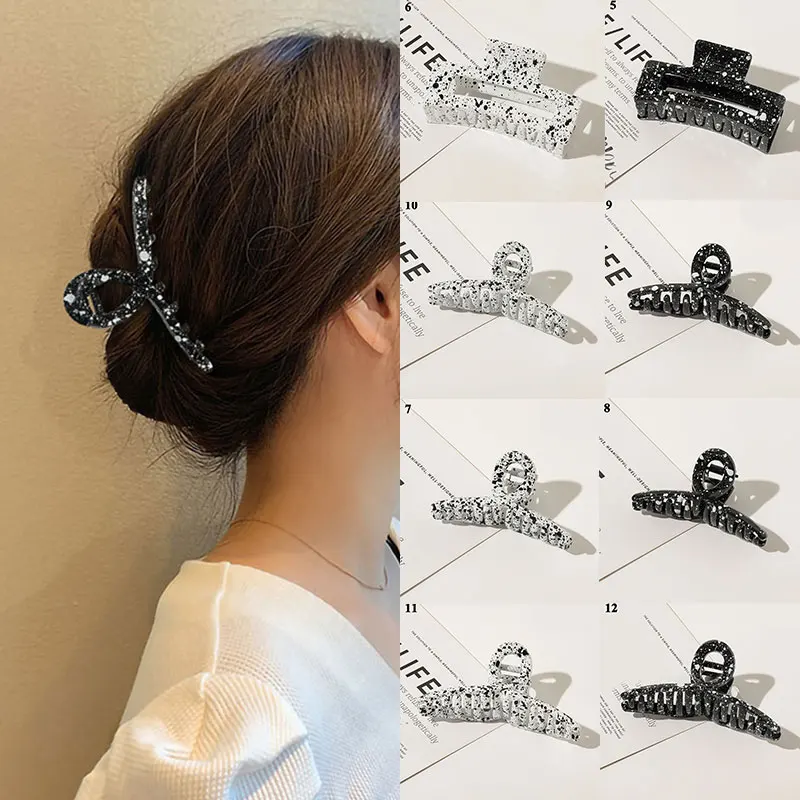 

Milk Cow Color Geometric Large Hair Claws For Women Girls Black White Hollow Out Acrylic Hairpins Makeup Hair Clips Accessories