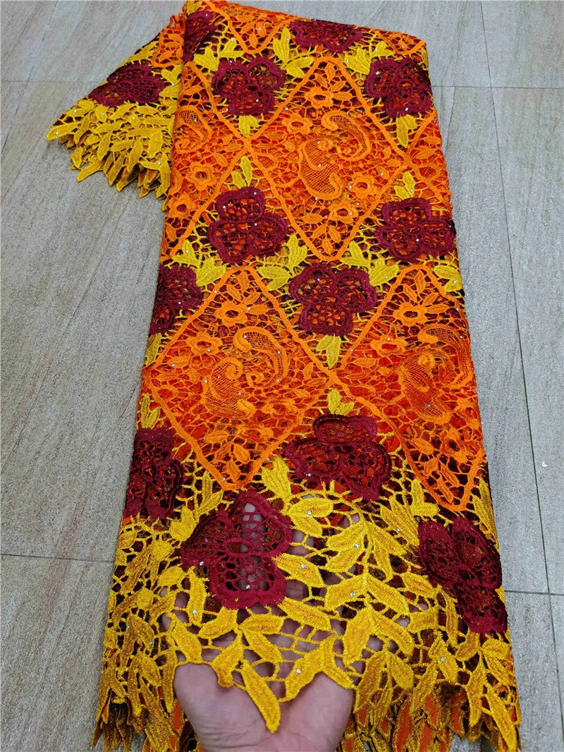 

2021 хорошее качество Водорастворимая кружевная Ткань 5 ярдов вышитые цветные гипюровые кружева для платья 27031