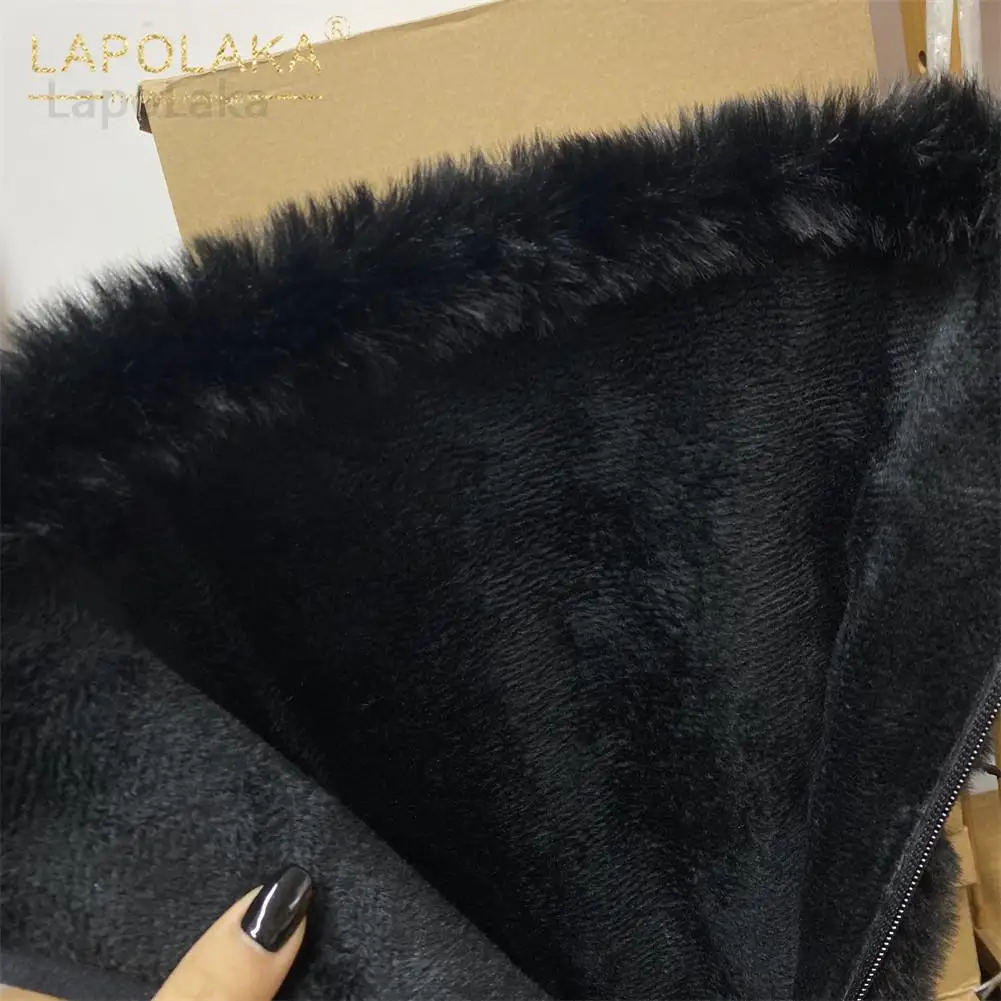 Lapolaka Fashion Women Boots Winter Comfy Warm Plush Flock Lace-Up Solid With Med Platform Winter Hot Sale Mid-Calf Women Boots
