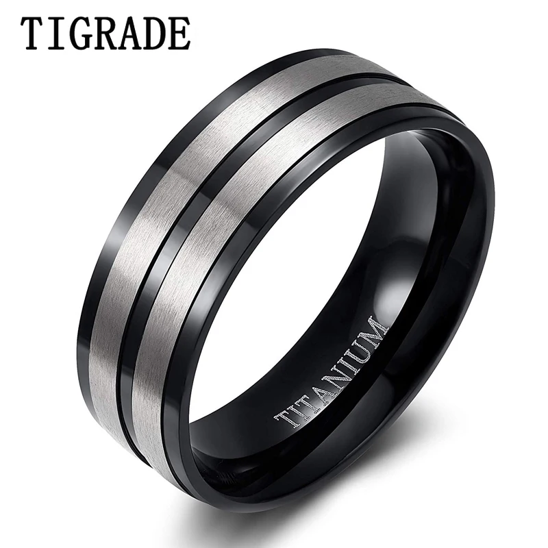 

Tigrade Titanium Rings for Men 8mm Matte Black Engagement Wedding Band for Male Comfort Fit Plus Size 5- Size 14 anillos hombre