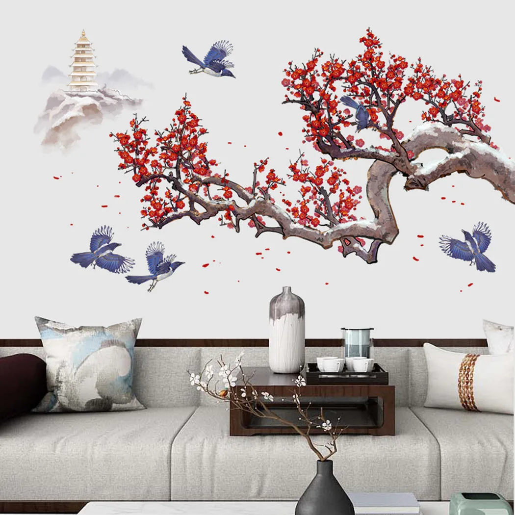 

1set Ink Branch Plum Blossom Wall Sticker PVC Chinese Style Ink Decals Home Living Room Bedroom Kitchen Decoration Sticker