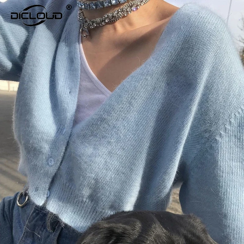 Harajuku/детский синий Укороченный кардиган для девочек, свитер для женщин, уличная мода, обтягивающие кардиганы, куртка, пальто, женская зимняя вязаная одежда
