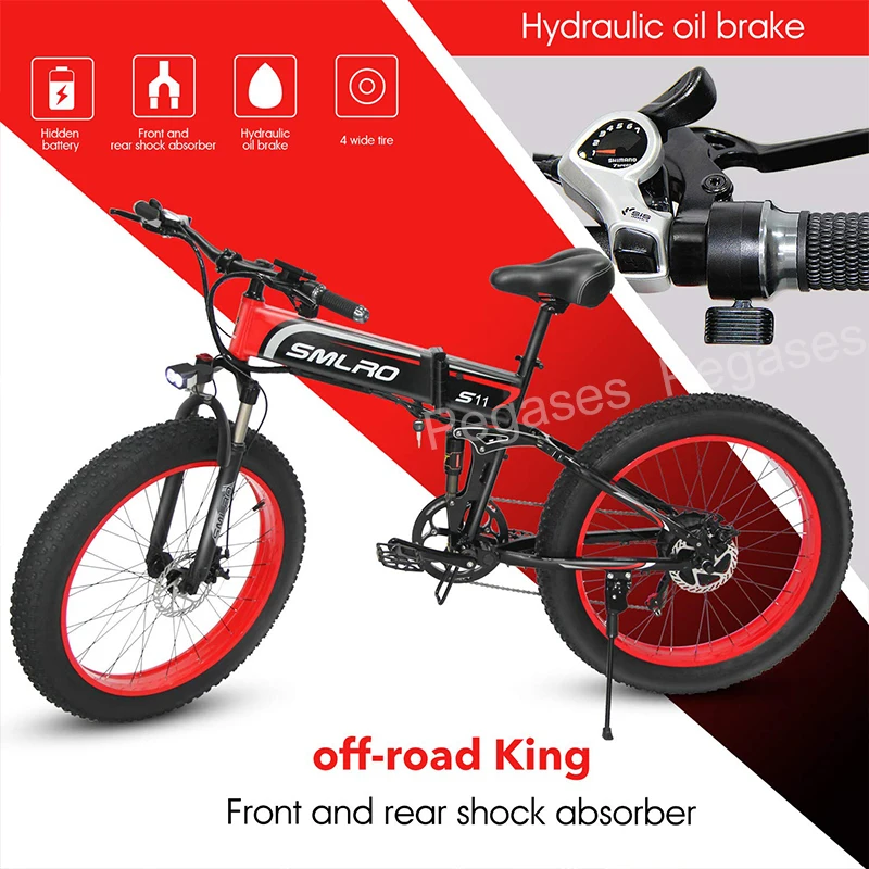 Günstig 1000W Elektrische Fett Reifen Bike 26 Zoll Folding Strand Elektrische Fahrrad Mountainbike 7 Geschwindigkeit Schnee MTB Faltbare Ebike Für Erwachsene