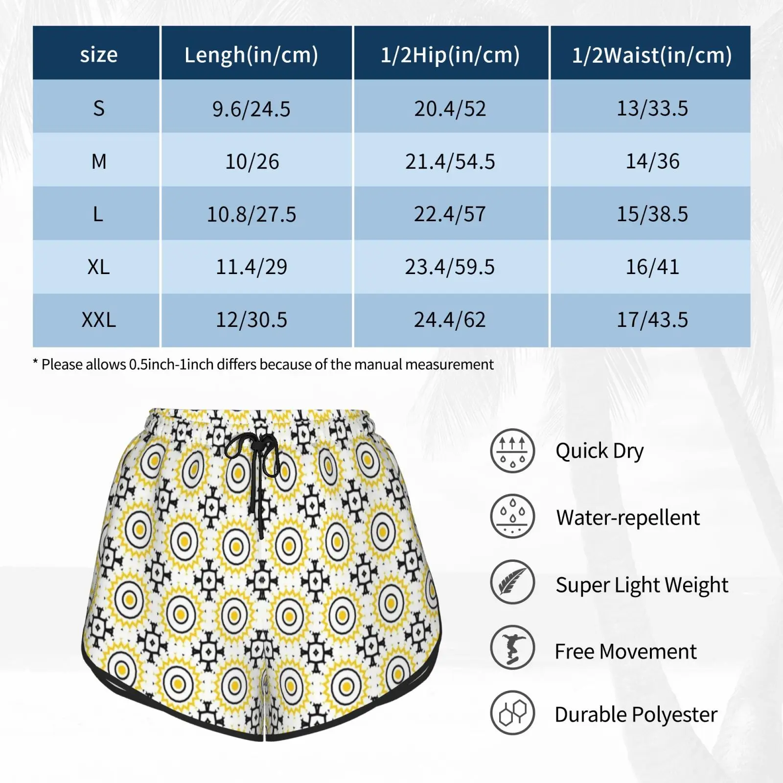 

Ethno Boho Pattern Abstract Sun Circles Yellow White Swim Shorts 2576 Beach Shorts Ethno Zick Multicolor