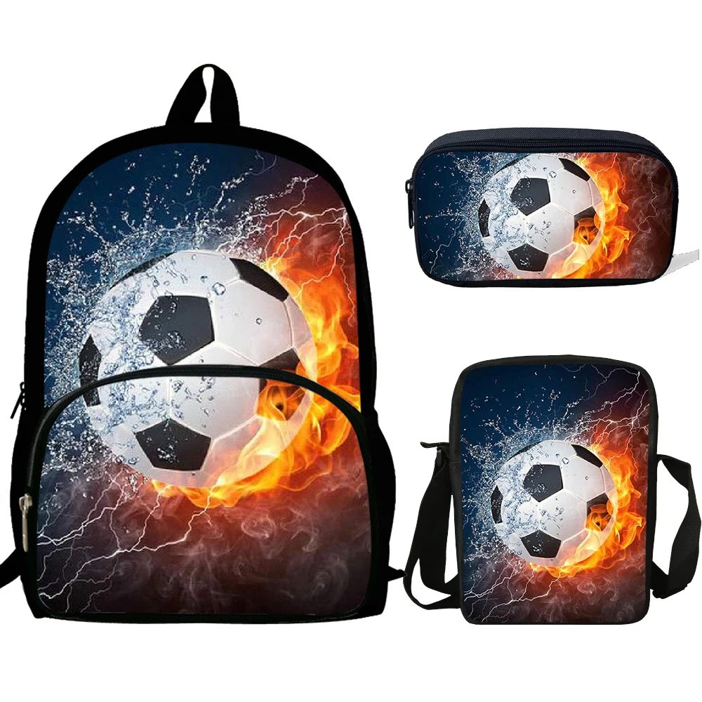 Детские школьные ранцы для мальчиков-подростков, 3 шт./компл., с 3D рисунком водяного огня, футбола, сумки для книг