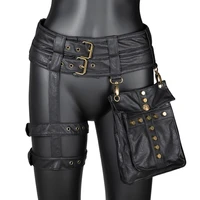 daeyoten women steampunk waistbag punk motorcycle leg bag black retro clothing accessories waist bag rivets fanny pack zm1227